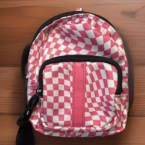 Claire's Pink Checkered Mini Backpack Clip Coin Purse Keychain Bag Clean 6"